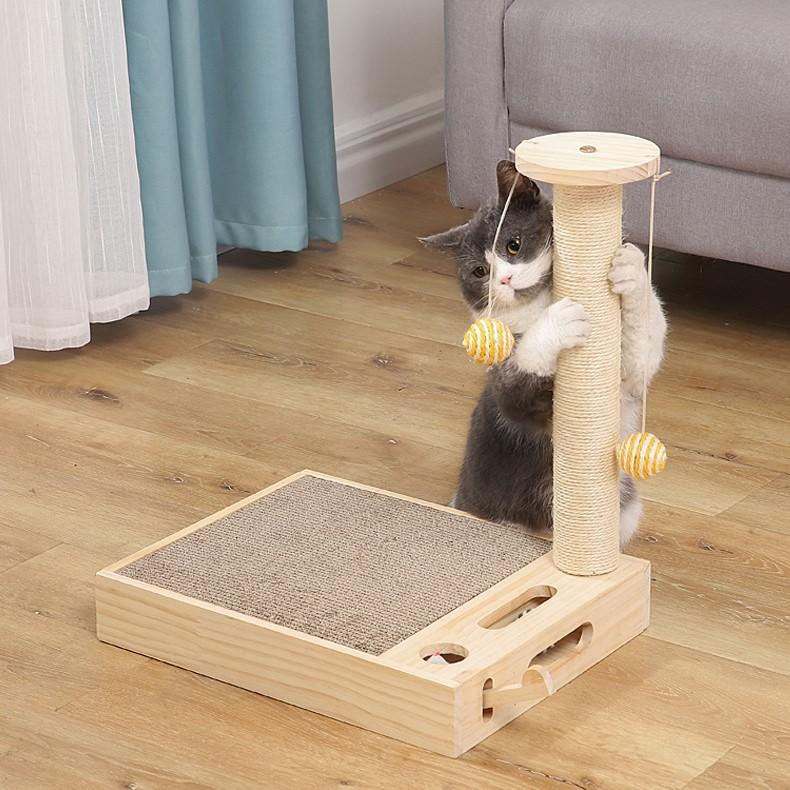PU Cat Scratching Post with Hanging Balls